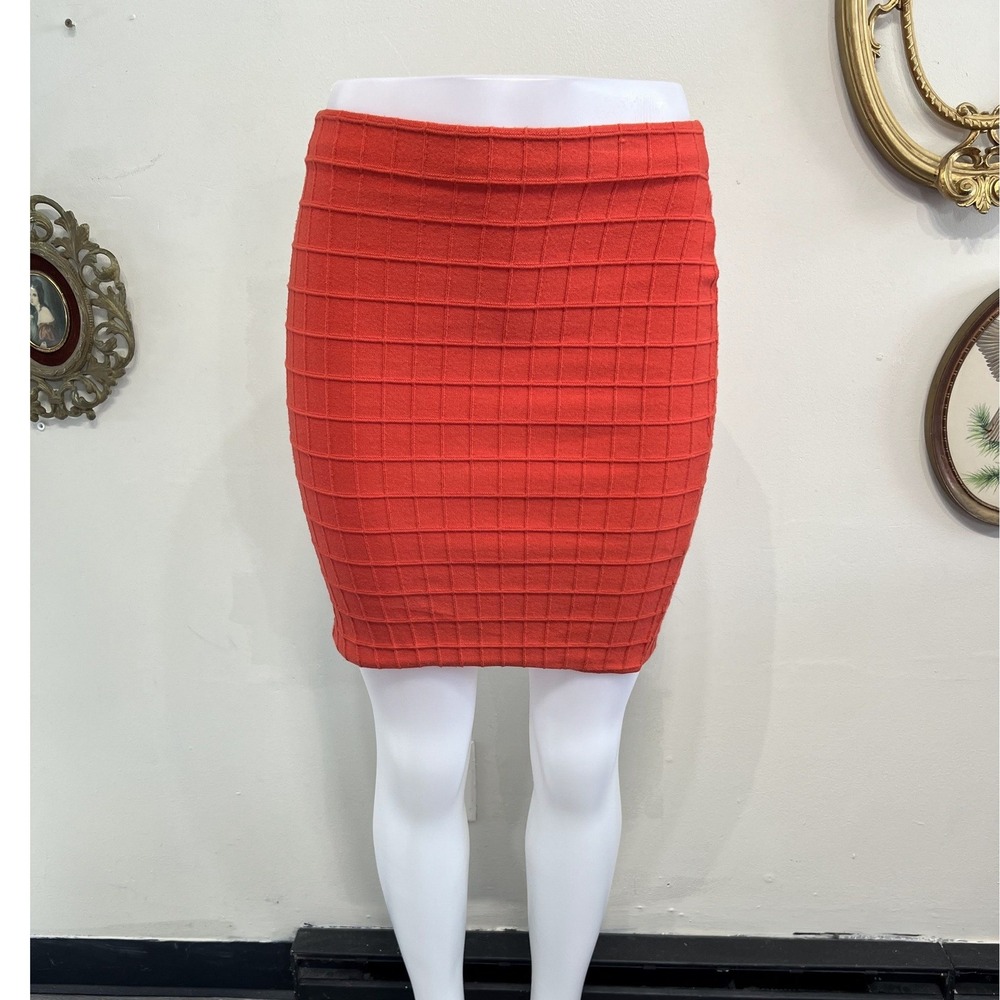 Opening Ceremony Red Grid Textured Knit Mini Skirt Size S